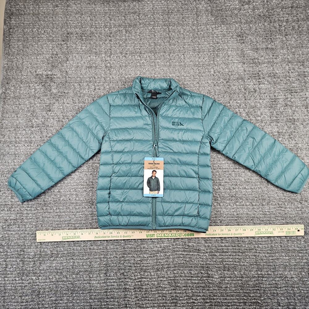 Eddie Bauer Boys Green Long Sleeve Down Packable Winter Puffer Jacket Size 6/7